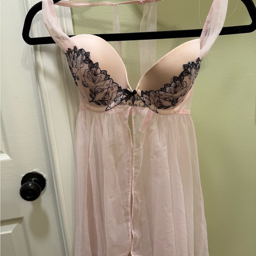 Victoria's Secret Pink and Black Lace Chemise